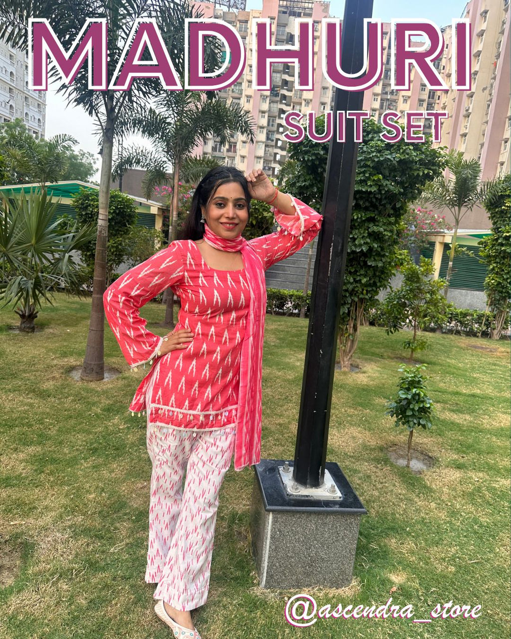 MADHURI PINK COTTON SUIT SET WITH DUPATTA