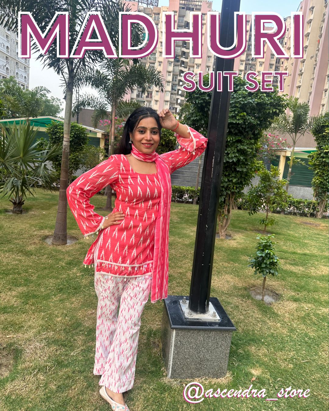 MADHURI PINK COTTON SUIT SET WITH DUPATTA