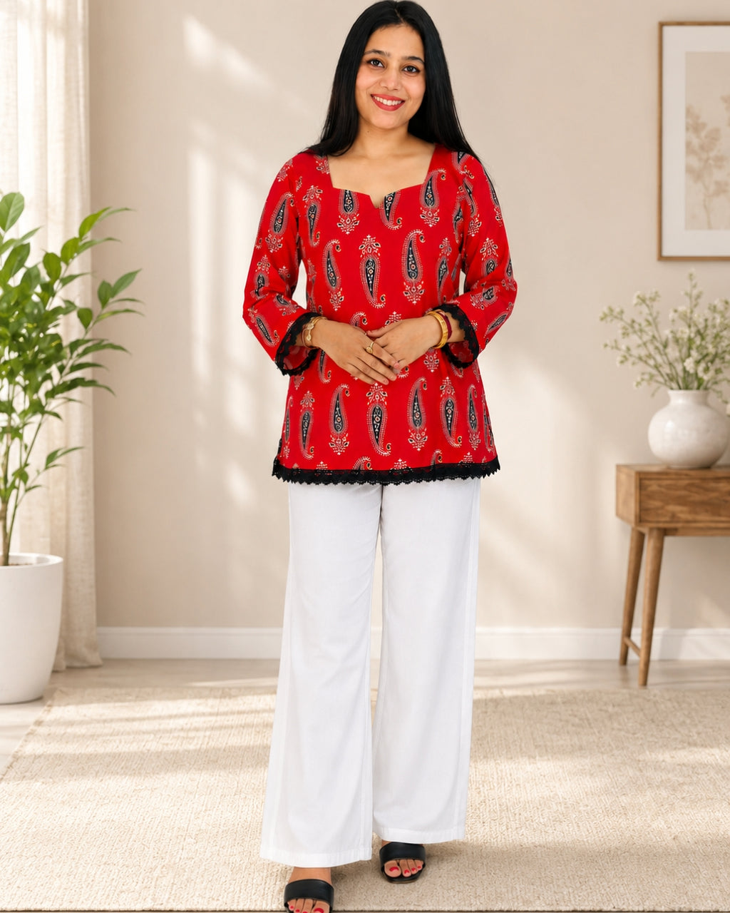 AZRAK Red Blossom Short Kurti