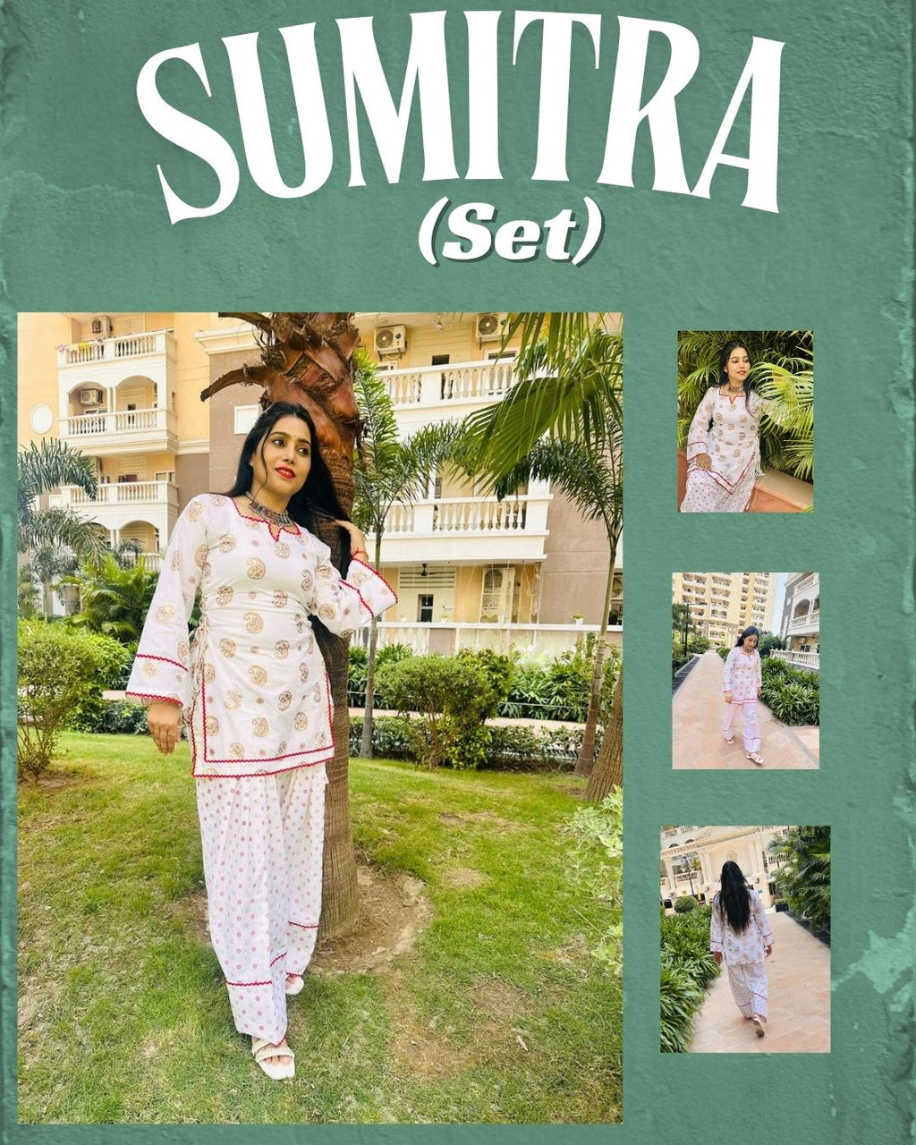 SUMITRA WHITE FARSHI SALWAR, SHORT KURTI WITH BOTH SIDE CORDS