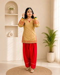 SUNDARI Golden Glow Red Farshi salwar Suit Set