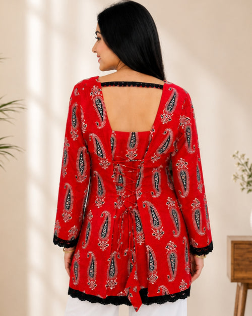 AZRAK Red Blossom Short Kurti