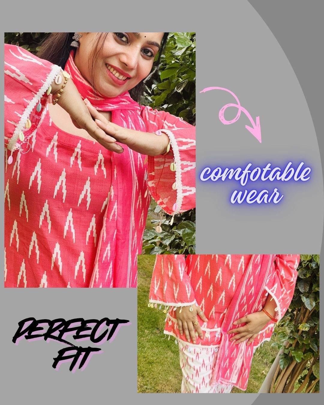 MADHURI PINK COTTON SUIT SET WITH DUPATTA