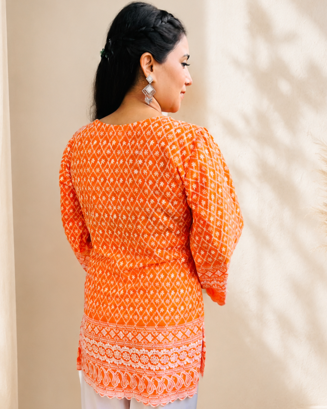 MEENA Orange  Short Kurti With White Farshi Salwar Set