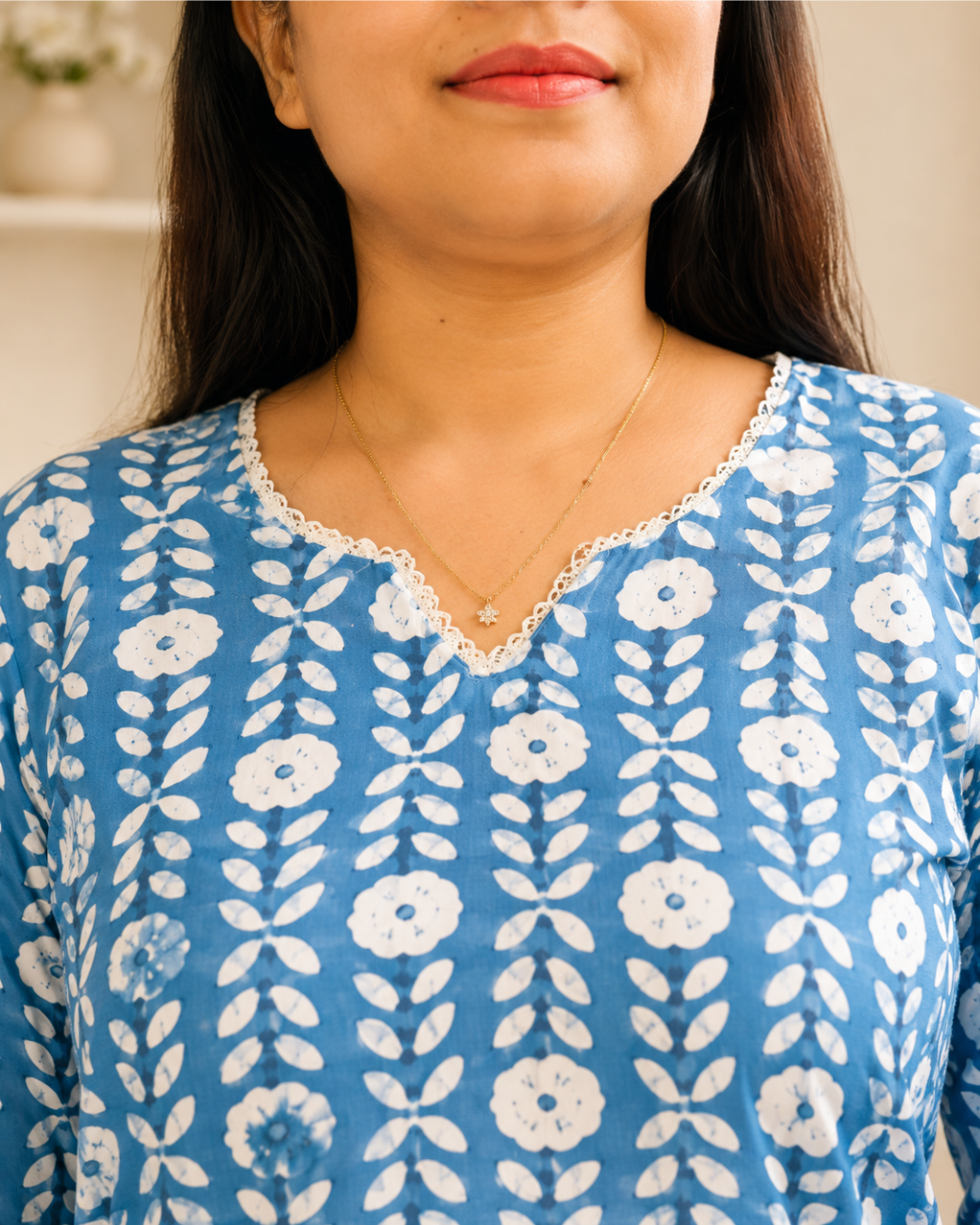 KASHI  Sky Blue Floral Vine Printed Kurta Pant Dupatta Set