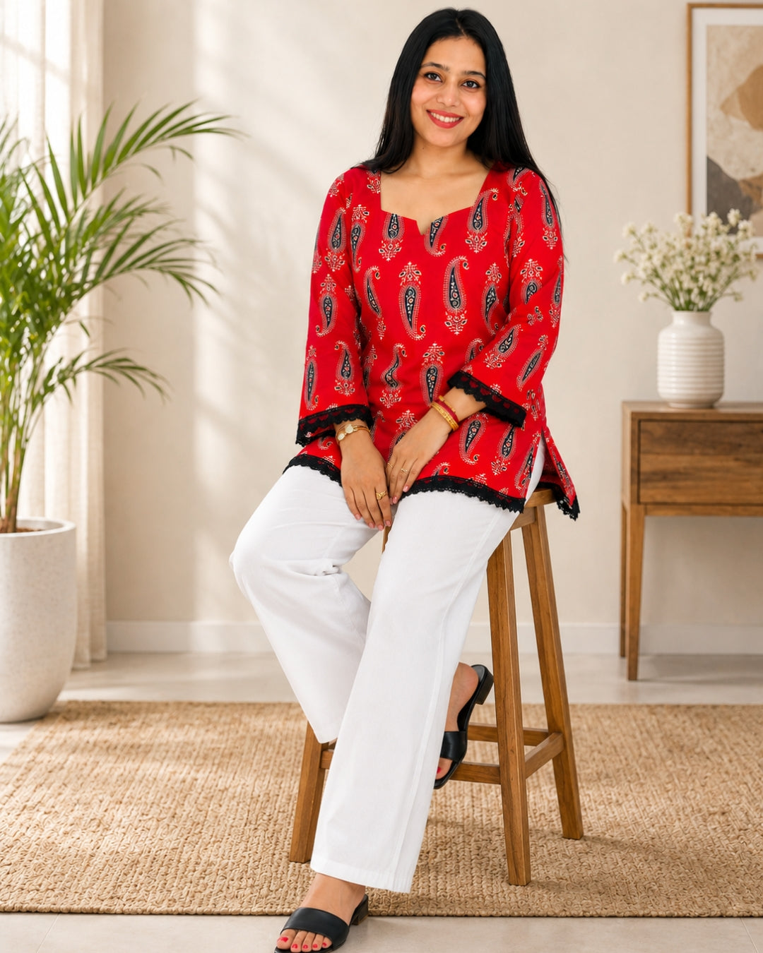 AZRAK Red Blossom Short Kurti