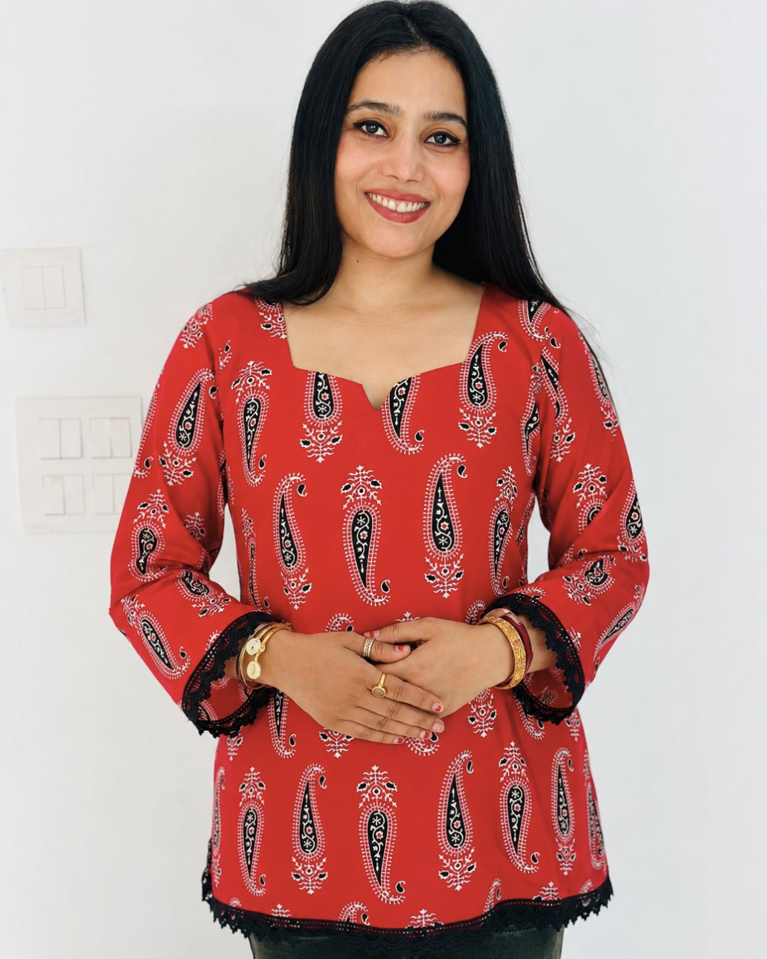 AZRAK Red Blossom Short Kurti