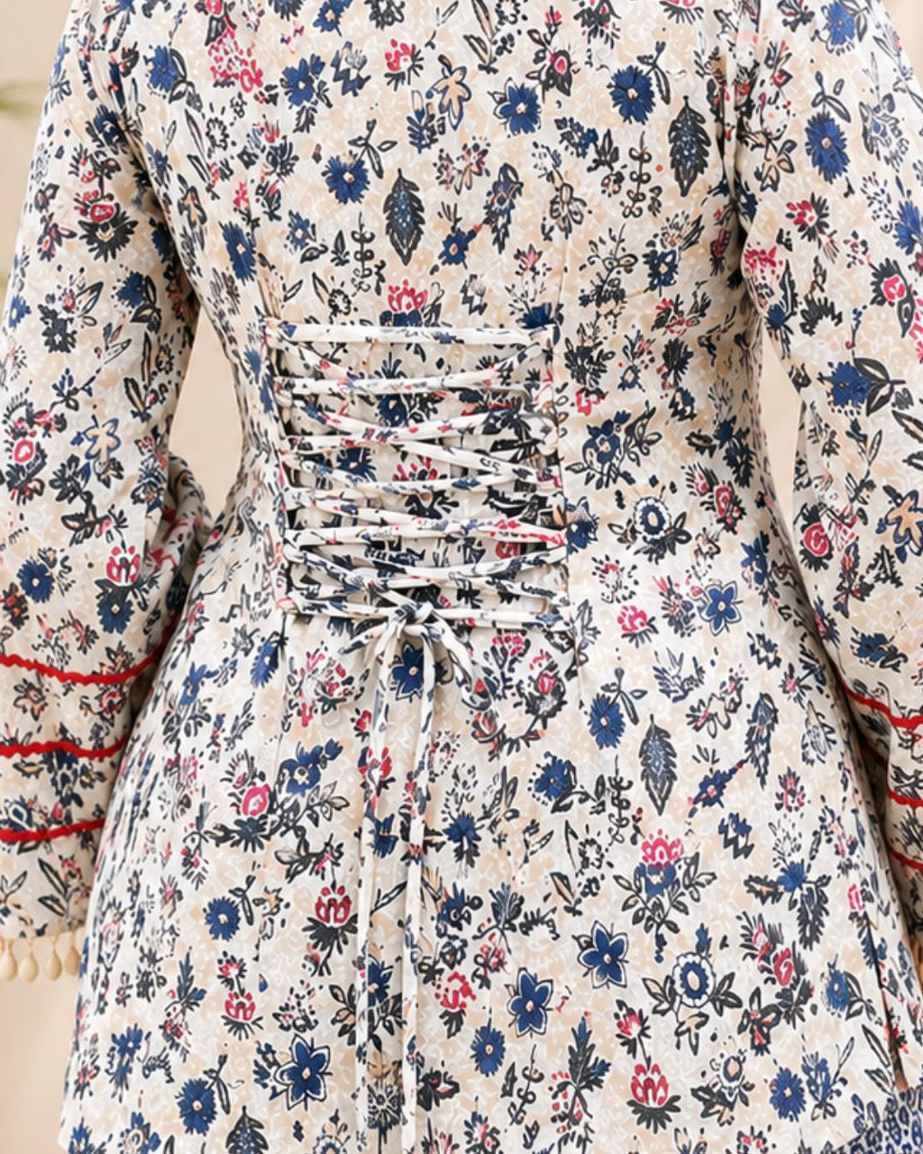 SUDI Blue Floral Printed Cotton Kurti with Printed farshi Co-ord Suit Set