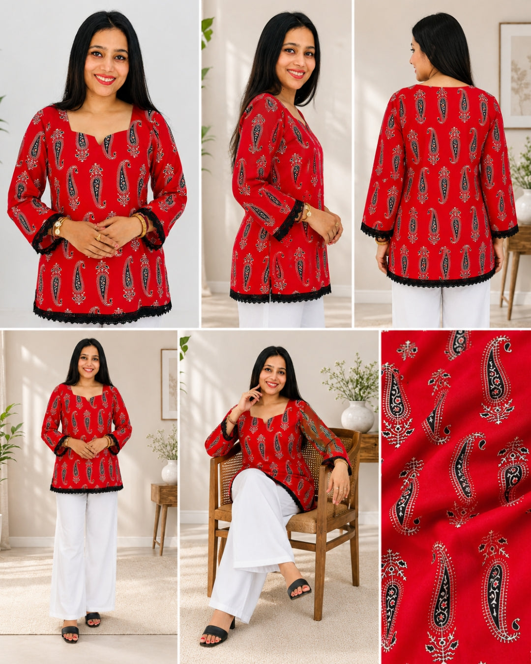 AZRAK Red Blossom Short Kurti