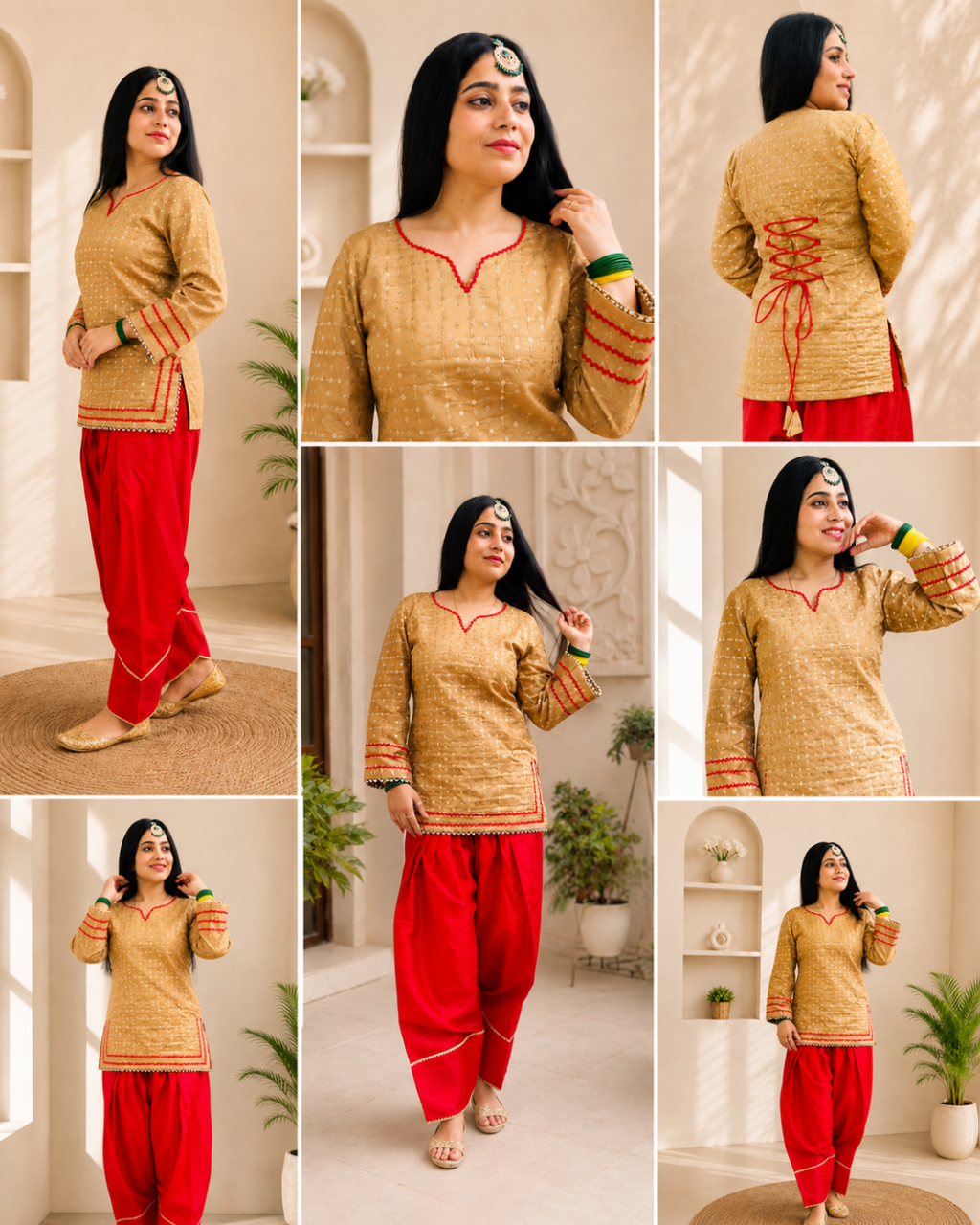 SUNDARI Golden Glow Red Farshi salwar Suit Set