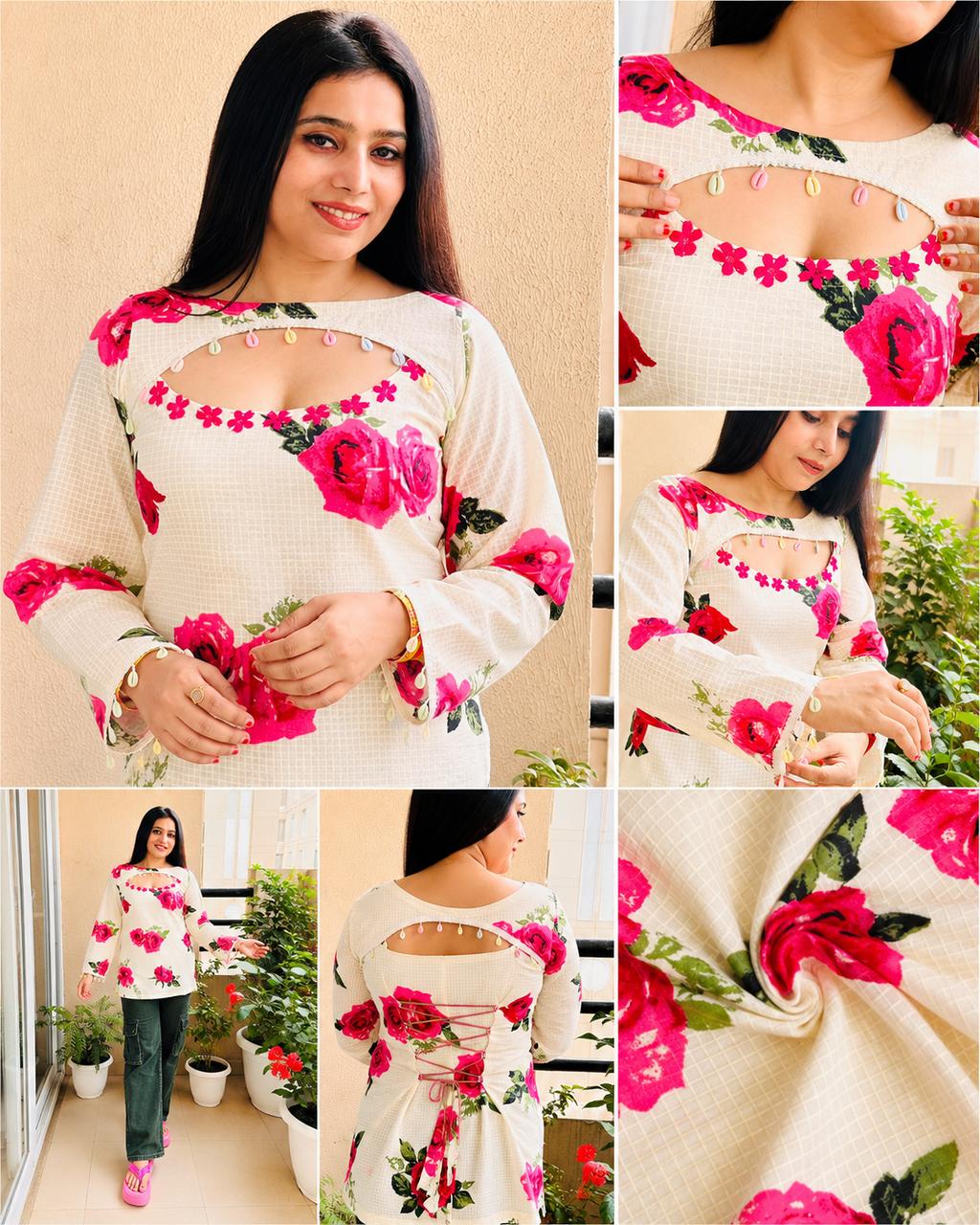 GULABO Women's Floral Rose Print Stylish Tunic Kurti