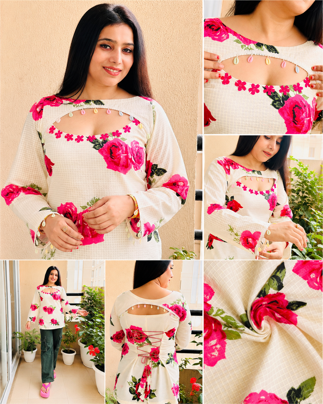 GULABO Women's Floral Rose Print Stylish Tunic Kurti