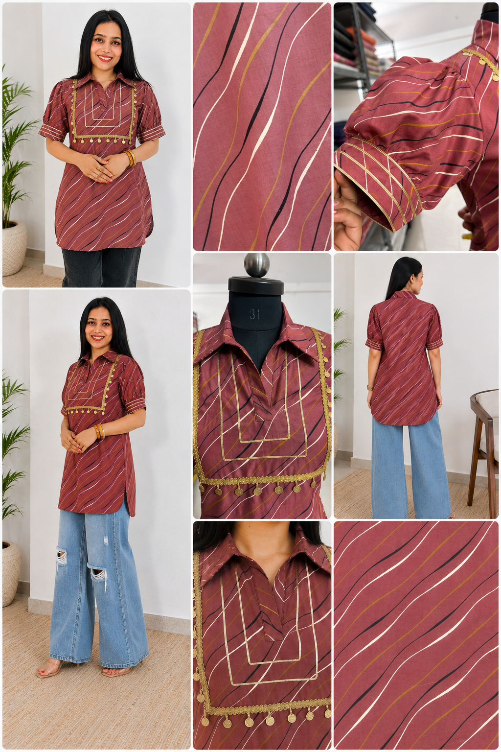 ROOP MAUVE with Collar NECK &Coin Lace Detail