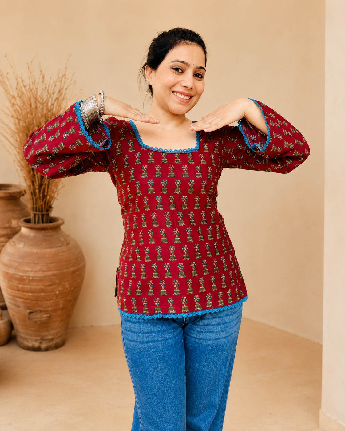 Sumitra  Printed Square Neck Corset Back Kurti