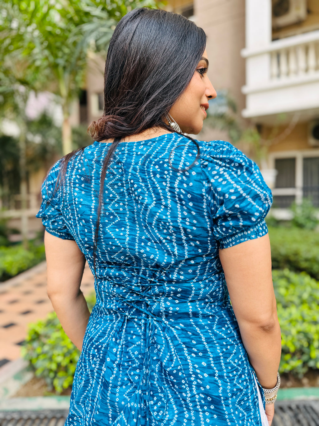 MADHURI SKY BLUE SWEETHEART NECK CORSET BACK KURTI
